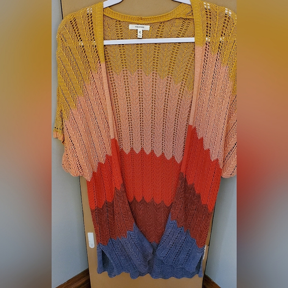 Colorful Knit Open-Front Sweater